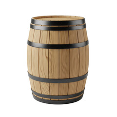 Fototapeta premium Wooden barrel with keywords: black metal hoops on black background