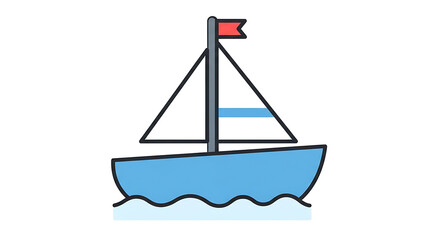 Simple illustration of a sailboat on calm waters with a red flag.