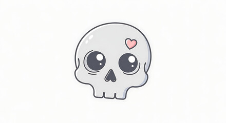Simple cartoon skull with heart shaped symbol on forehead.