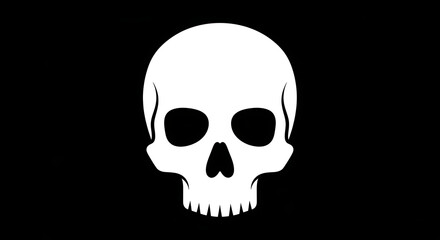 Simple white skull on a black background, symbolizing danger or mortality.
