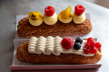 Two &Eacute;clairs with Berry, Raspberry, and Passion Fruit Flavors