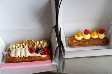 Three Gourmet &Eacute;clairs packed to Go with Lime, Berries, and Passion Fruit