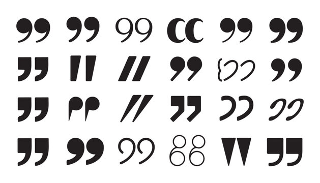 Assortment quotation marks unique styles typography smart typewriter french guillemets punctuation symbols for text and dialogue