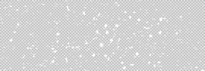 White snow flies on a transparent background. Christmas snowflakes. Winter blizzard background illustration. © Creative