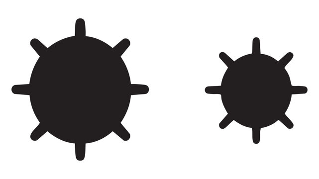 Two black and white silhouette icons of sea mines on a white background, naval warfare and danger concept