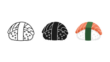Three different types of sushi are shown in a row Vector © TanginaStock