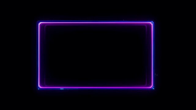 Futuristic neon glowing frame on black background.