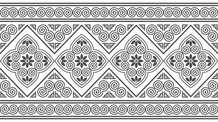 Seamless, traditional Hmong tribal pattern, featuring geometric designs and cultural ornaments. Ideal for fashion fabrics, gift wrapping paper, stationery, and decorative surfaces.