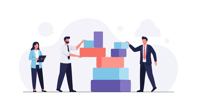 Teamwork Building Blocks Strategy Business Growth Concept
