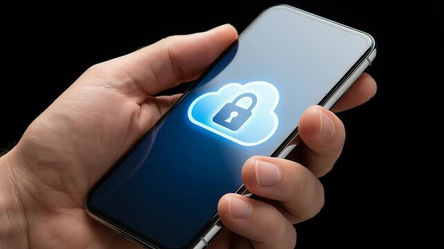 Cloud service digital document management with secure file storage and safe data sharing on smartphone for transfer and access