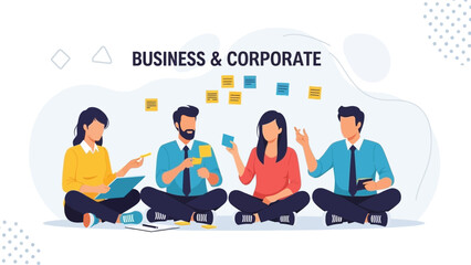 Diverse team brainstorming ideas, planning strategy, teamwork, corporate meeting, flat illustration