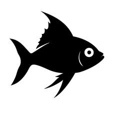 Obraz premium Black Fish Vector Silhouette Icon for Seafood Logo and Aquatic Nature Design