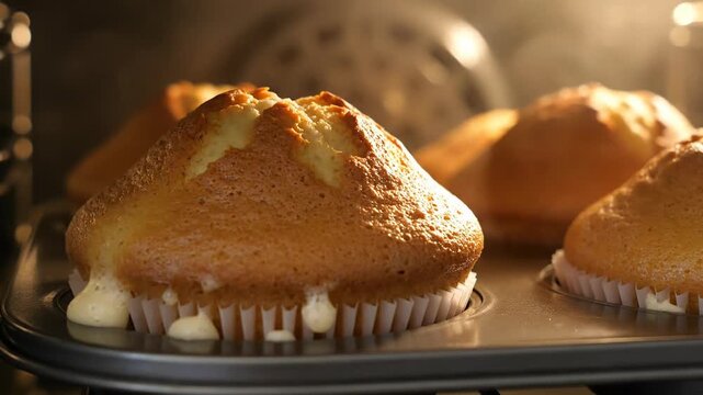 Delicious Muffins Baking in the Oven, Golden Brown and Ready.