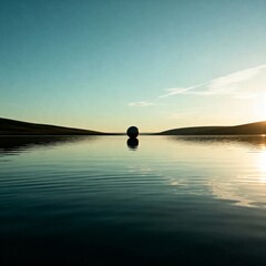 black sunset on the lake