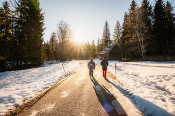 Mountain view with hiking path in Javorova dolina nature reserve during a winter sunny day in Slovakia in High Tatras mountains © Zedspider