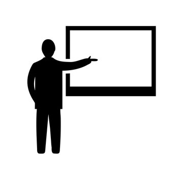 Teacher Presenting at Blackboard Vector Icon Silhouette for Education Classroom and Professional Training Design