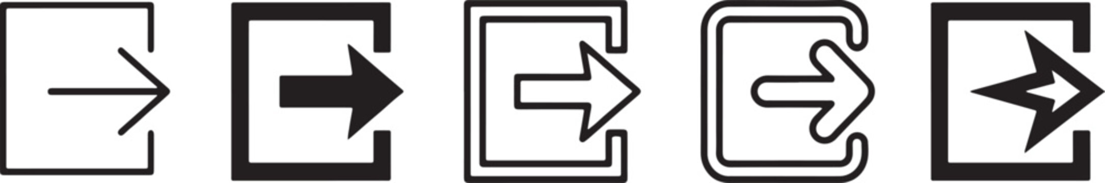 Collection of various login and exit arrow icons in diverse styles for digital interfaces Vector