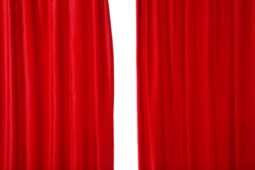 Red velvet curtains isolated on white background