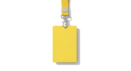 A blank yellow vertical ID card holder with a matching lanyard and silver clasp, isolated on a white background.