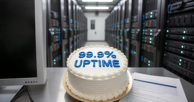 Celebrating 99.9% uptime with a cake in modern data center