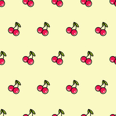 Summer Cherry Fruit Cute Seamless Pattern Design