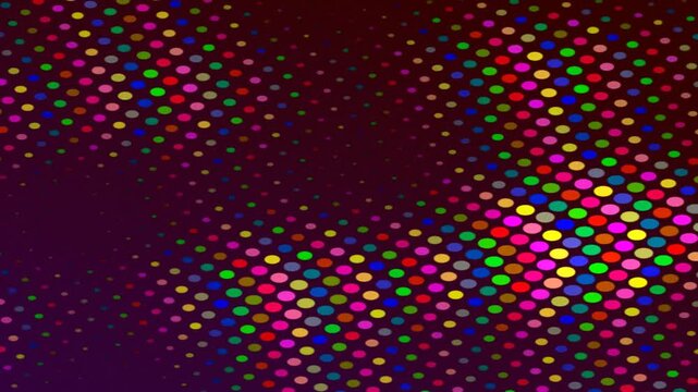 A vibrant, colorful pattern of numerous small, evenly spaced dots on a dark background