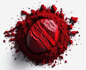 Red rock surrounded by powder. Bright, intense color