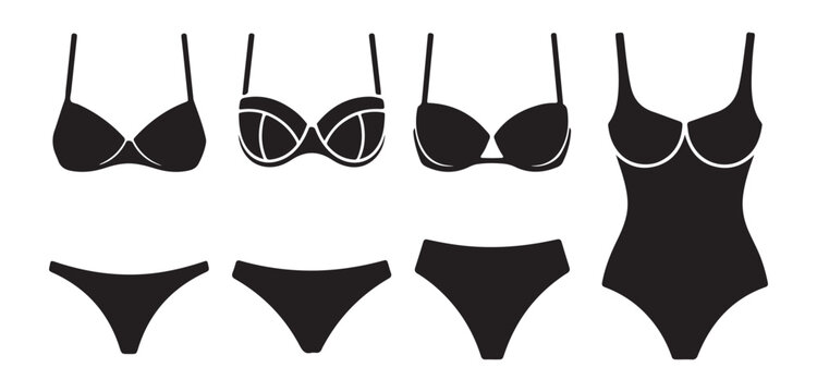 Black bra and bikini styles, fashion and summer apparel, vector illustration