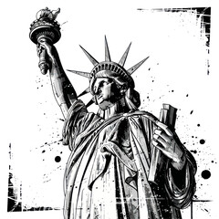Statue of Liberty Black and White Grunge Art, NYC Landmark © happy