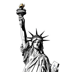 Fototapeta premium Statue of Liberty black and white illustration, iconic symbol of freedom and democracy