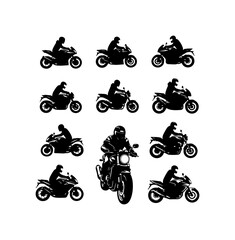 Obraz premium Diverse Motorcycle Riders Silhouette Vector Set