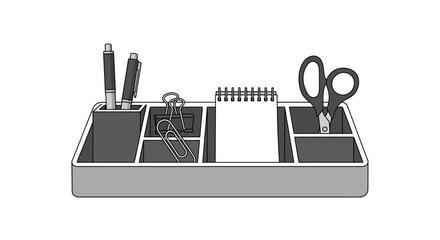 Fototapeta premium Organized office desk organizer with stationery items and notepad.