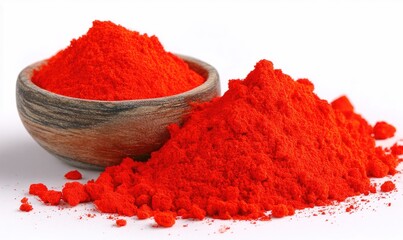 Bright red powder heap; wood bowl