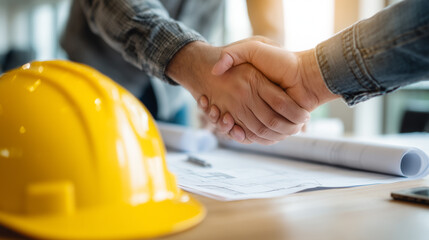 Business Handshake with Safety Helmet