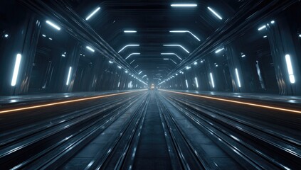 Sleek, futuristic tunnel illuminated by neon lights
