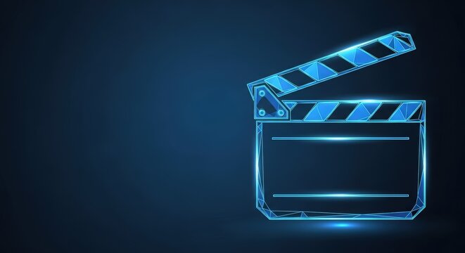 Blue digital clapperboard for film production and cinema entertainment