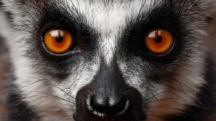 Fototapeta premium Close-up of a Ring-tailed Lemurs Intense Gaze, Captivating Orange Eyes.