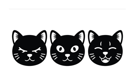 Obraz premium Three Vector illustration Black Cat Faces with Different Expressions