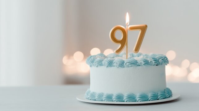 97th birthday cake celebration with candle milestone dessert party background