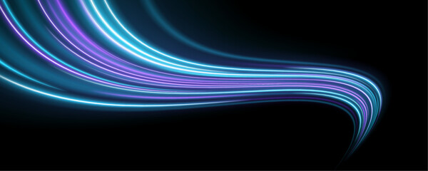 Bright azure neon speed trail with radiant motion beams, flowing particle streaks and high-tech digital acceleration vector  © longstock