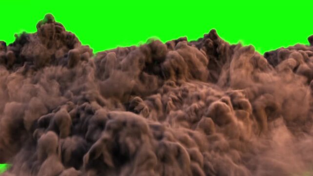 Thick Rolling Dust and Smoke Cloud Isolated on Green Screen