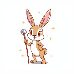 A cartoon rabbit holding a magic wand with sparkles around it