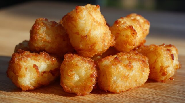 Close up view of perfectly golden air fried tater tots