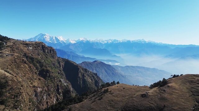 Aerial view from Kalinchowk in Dolakha reveals Himalayan peaks including Annapurna Manaslu Langtang Ganesh Himal and Gauri Shanker in a stunning natural panorama