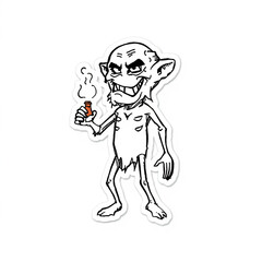 A cartoon goblin character holding a smoking pipe with a mischievous grin on its face