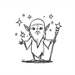 A whimsical illustration of a magical wizard with stars