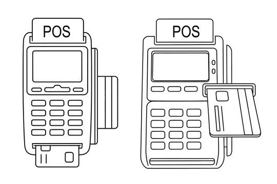 POS Machine with Card Payment Line Icon Illustration