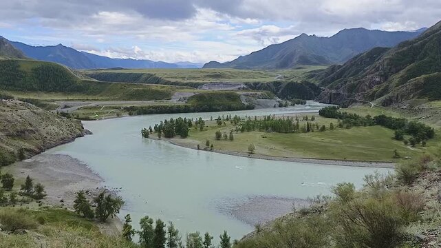 The confluence of the Chuya River with the Katun River in the Altai Mountains