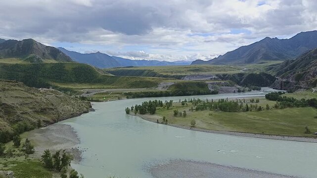 The confluence of the Chuya River with the Katun River in the Altai Mountains