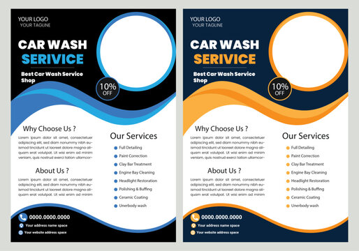 Car Wash Flyer, Car Cleaning Service Banner vector layout design for car wash service flyer template Creative Car Wash Flyer set, Abstract design carwash flyer